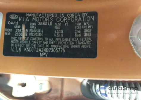 2011 Kia Soul +/!/Sport z USA, uszkodzony, nr VIN KNDJT2A24B7305776